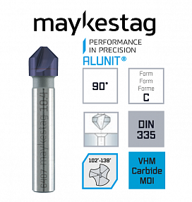 Зенкер твёрдосплавной MAYKESTAG (VHM)  90°, d 12.40 DIN 335, ALUNIT, кромки  102°- 138°, 0663701240100