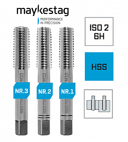 Метчики ручные MAYKESTAG HSS (Сет 3шт) M 2.2 DIN 352, C, sпрямой., 0450300900100