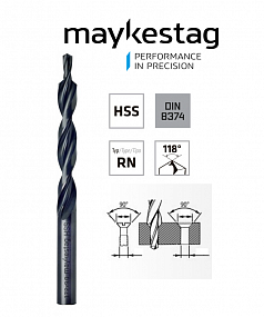 Двухступенчатое сверло MAYKESTAG HSS, Ø 6.0(3.2)-M3 DIN 8374 RN-fine, 90° (93x93x9), 0084100600100