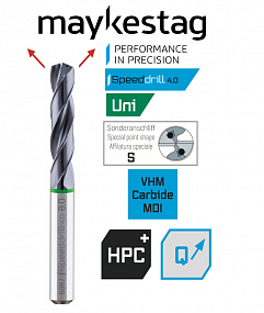 Твердосплавное сверло с СОЖ, MAYKESTAG (VHM) SPEED-DRILL 4.0 Universal  d 11,30 (3хD) L-102 ANTRADUR, 0686701130100