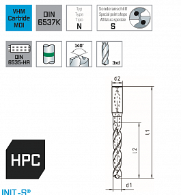 Твердосплавное сверло с СОЖ, MAYKESTAG (VHM) SPEED-DRILL Universal  d 5,70 (3хD) L-66 ALUNIT-S, 0671700570100