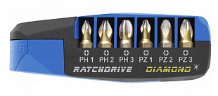 Набор бит Diamond 1/4'' 25 ММ с встроенной трещеткой