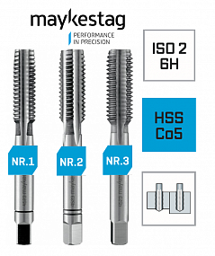 Метчики ручные MAYKESTAG HSS Co5 (Сет 3шт) M14 DIN 352, C, прямой., 0452302600100