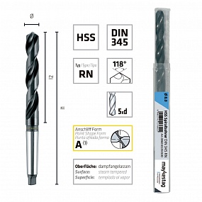 Сверло по металлу с коническим хвостовиком MAYKESTAG HSS, DIN 345 RN, Ø10.25 (168x87), 0020201025100