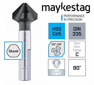 Зенкер MAYKESTAG HSSCo5%, 90°, Ø 4.3 DIN 335, Форма C, 3-гранный хв., Z=3 (102°-138°), 0238000430100