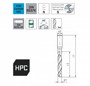 Твердосплавное сверло MAYKESTAG (VHM)  d 13,02 (3хD) L-107 ALUNIT-S, 0672701302100